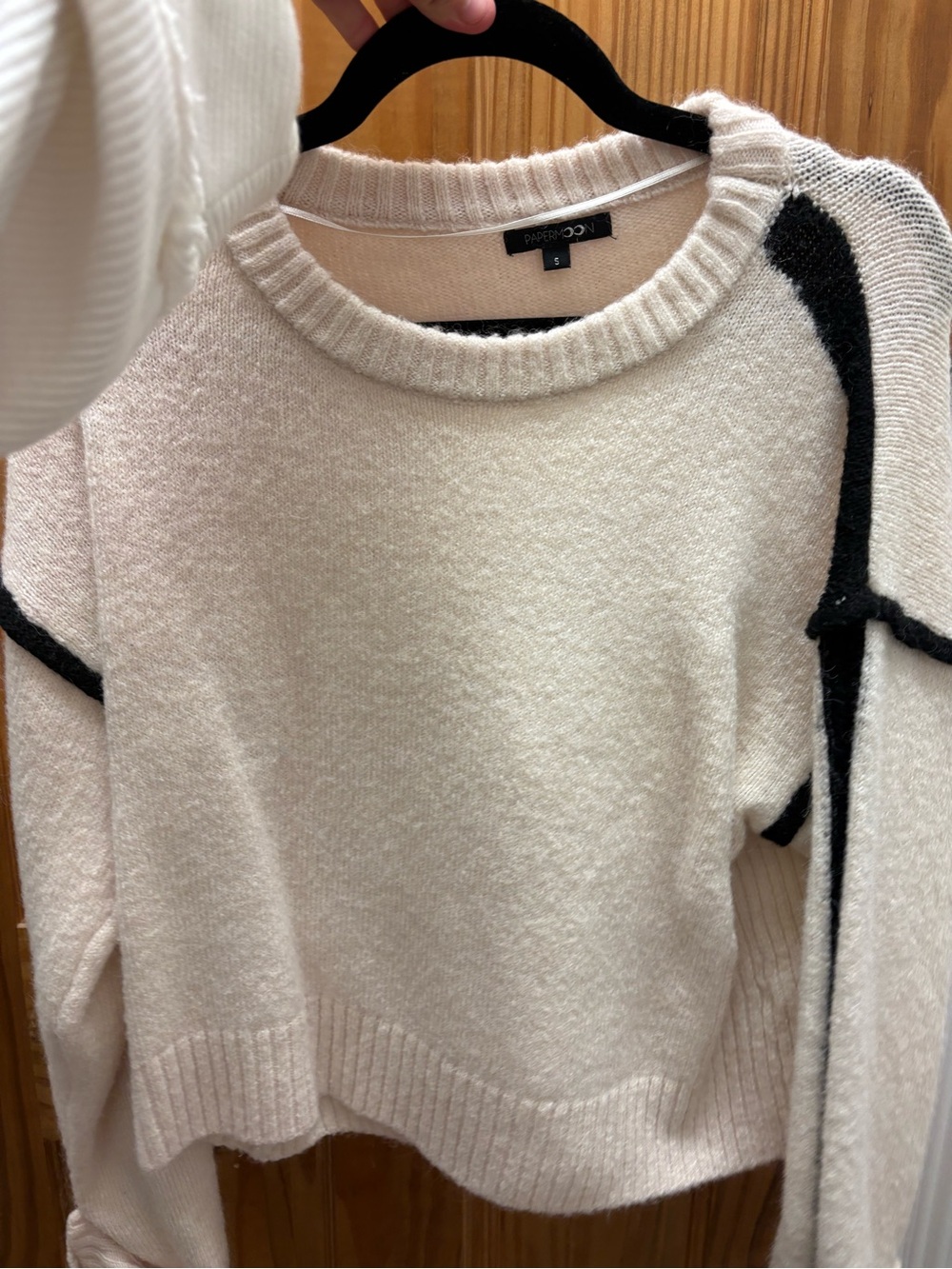 Papermoon Cream Crewneck Sweater with Black Contrast Detailing